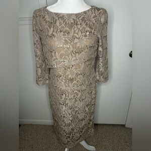 Ronnie Nicole Elegant Tan Lace Sheath Dresssize 8 NWT